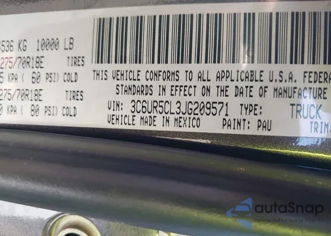 2018 Ram 2500 Tradesman 4X4 6'4 Box из США, поврежденный, VIN 3C6UR5CL3JG209571